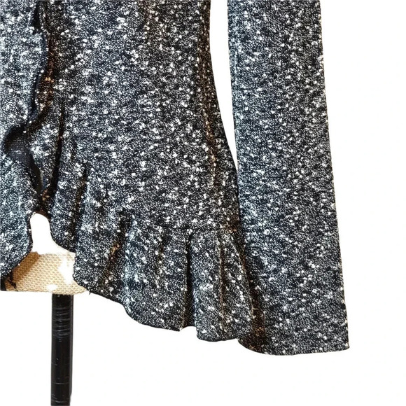 CYNTHIA ROWLEY Women's Regular Marbled Ruffle Sweater Cardigan Size Small Black - Picture 9 of 14